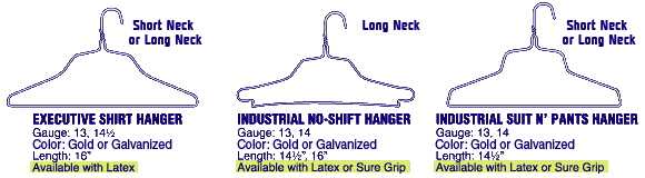 Hangers for the apparel and drycleaning industries